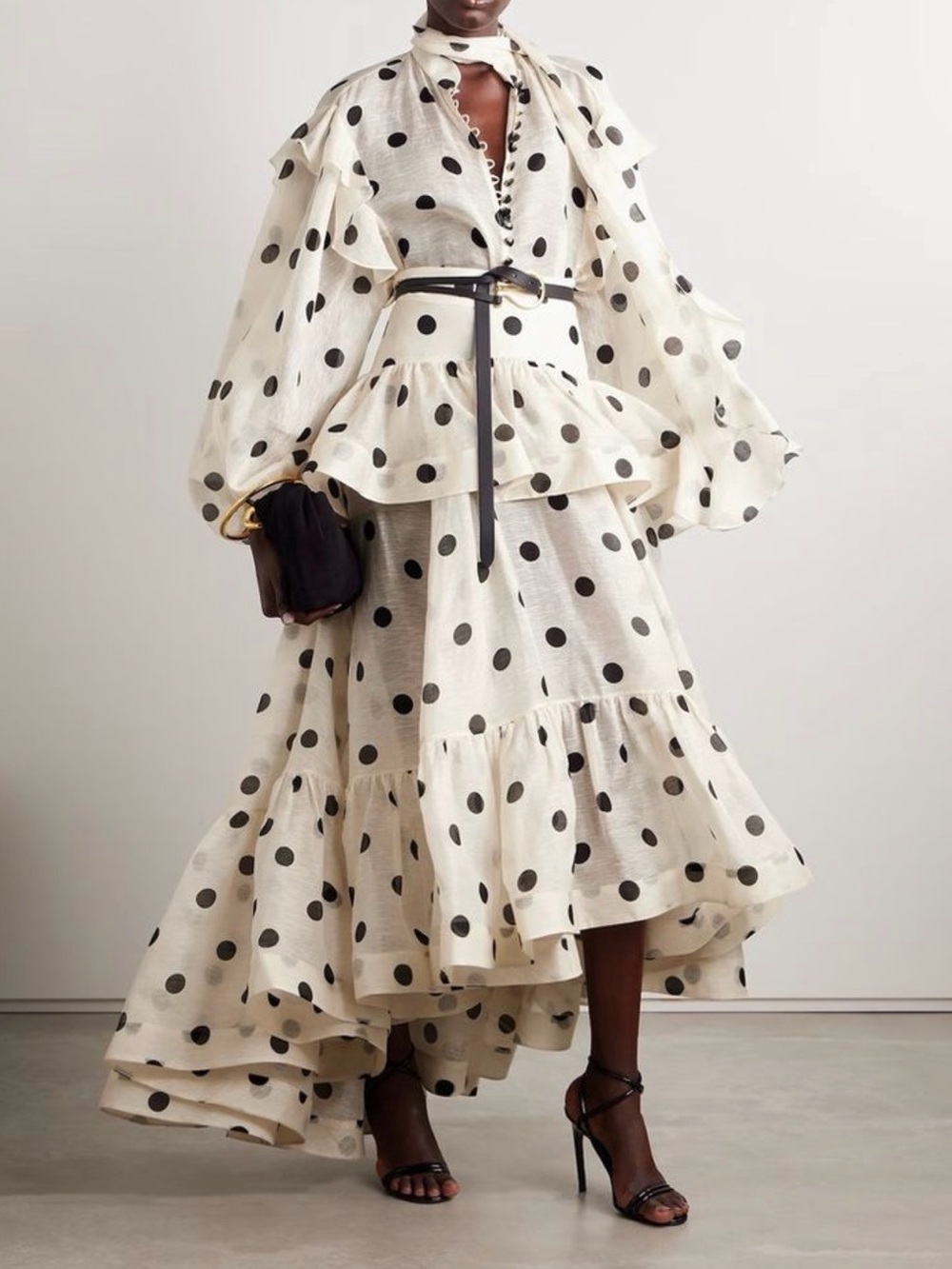 Zimmermann Ivory and Black Polka Dot High-Low Skirt Set